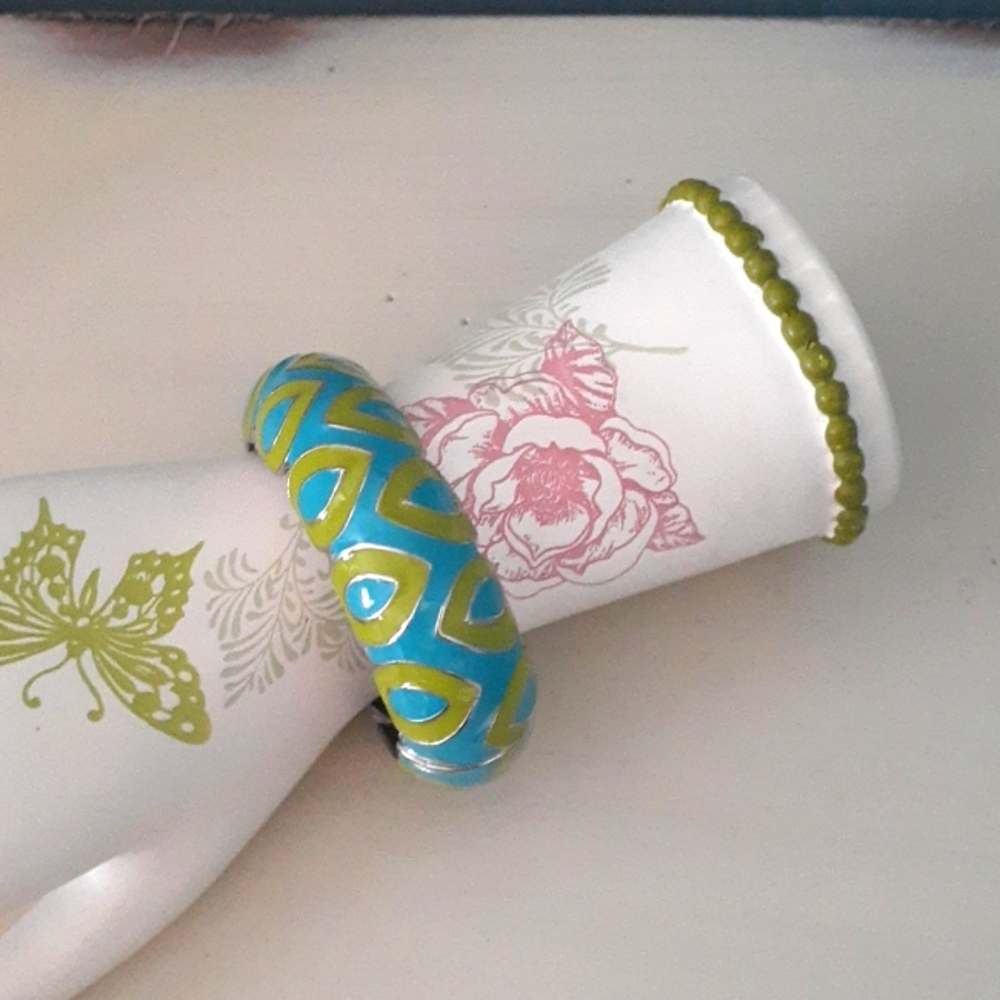 # Super groovy blue and green enamel Cuff Bracelet
